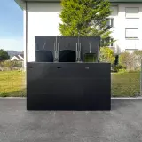 3er Mülltonnenbox aus HPL in anthrazit (Farbe Ebony) für 240 Liter Mülltonnen mit Klappdeckel