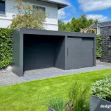 Design Gartenhaus mit integriertem Kaminholzlager