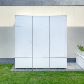Gartenschrank @win HXL 195 nach Maß und Mährobotergarage in der Farbe Weiss Kostenanfrage