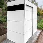 Kleines Gartenhaus aus HPL mit Flachdach Kostenanfrage