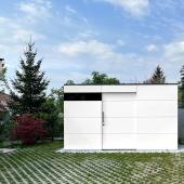 Modernes weißes Gartenhaus mit glatten Oberflächen Kostenanfrage