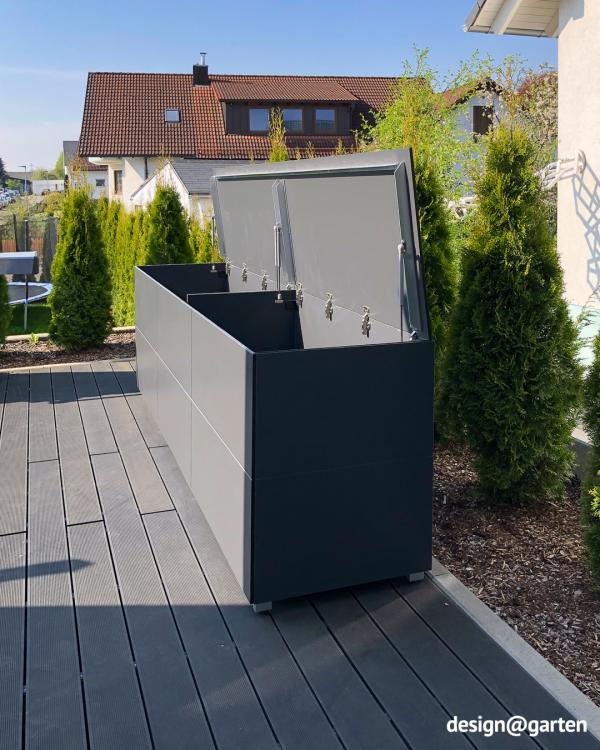 Lange Gartenbox in anthrazit für Polster, Auflagen und Grillzubehör