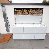 Gartenbox in weiß aus wasserfestem HPL Kostenanfrage