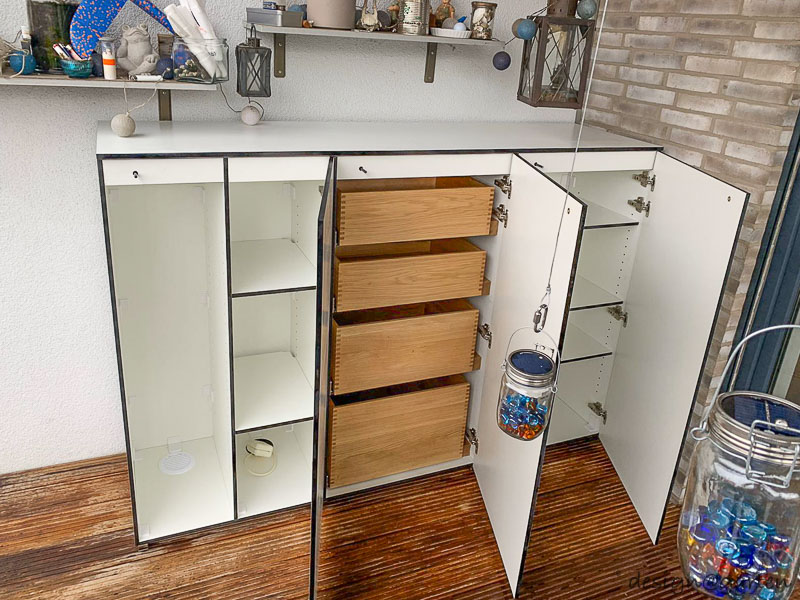 Large 180 cm wide patio cabinet as an individually configured storage wonder