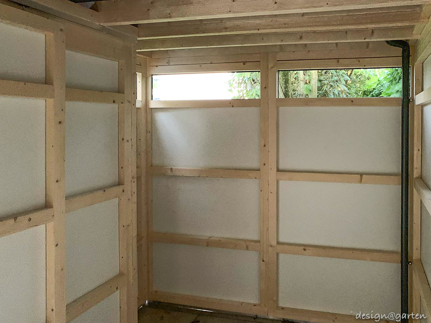 Modern pool house with overhang