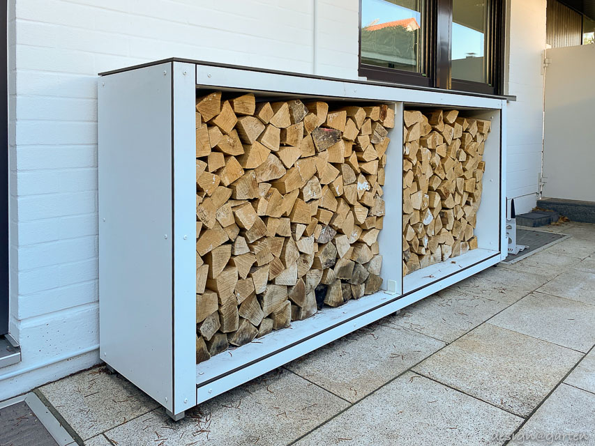 Modern pool house with overhang