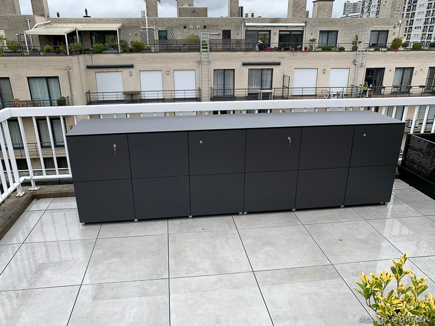 Custom-made weatherproof cabinets for balconies and roof terraces throughout Europe