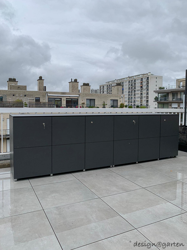 Custom-made weatherproof cabinets for balconies and roof terraces throughout Europe