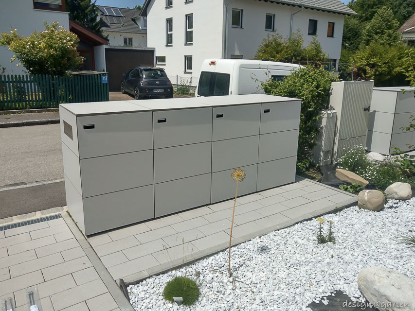 HPL bin storage unit for 4x 240-litre bins with letterbox and parcel box 3