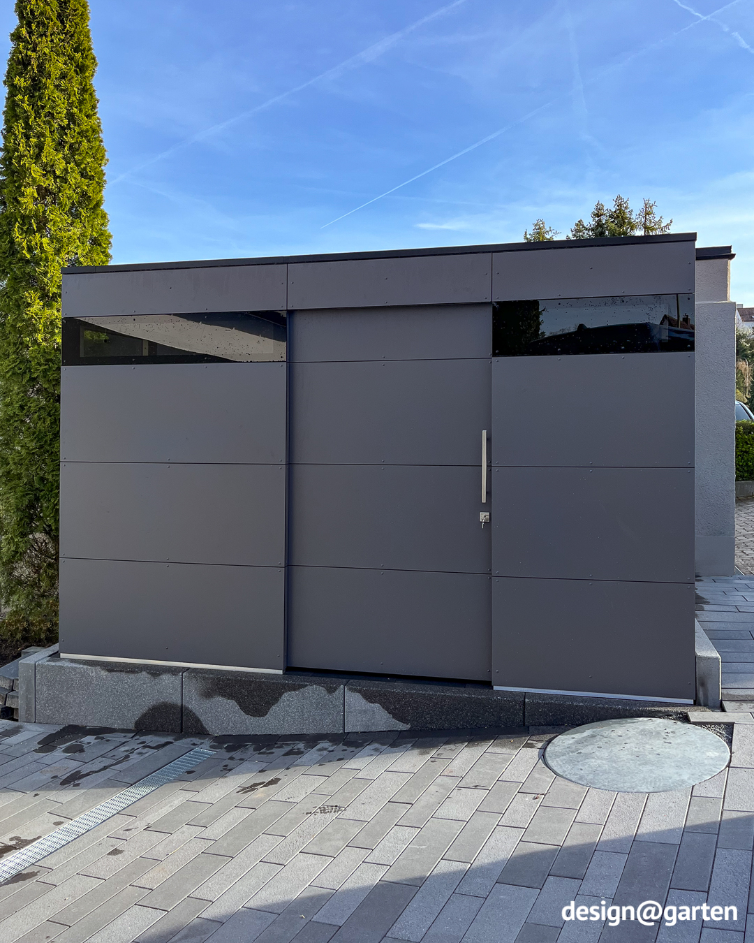 Grey tool shed with ESG glazing and installation service 1