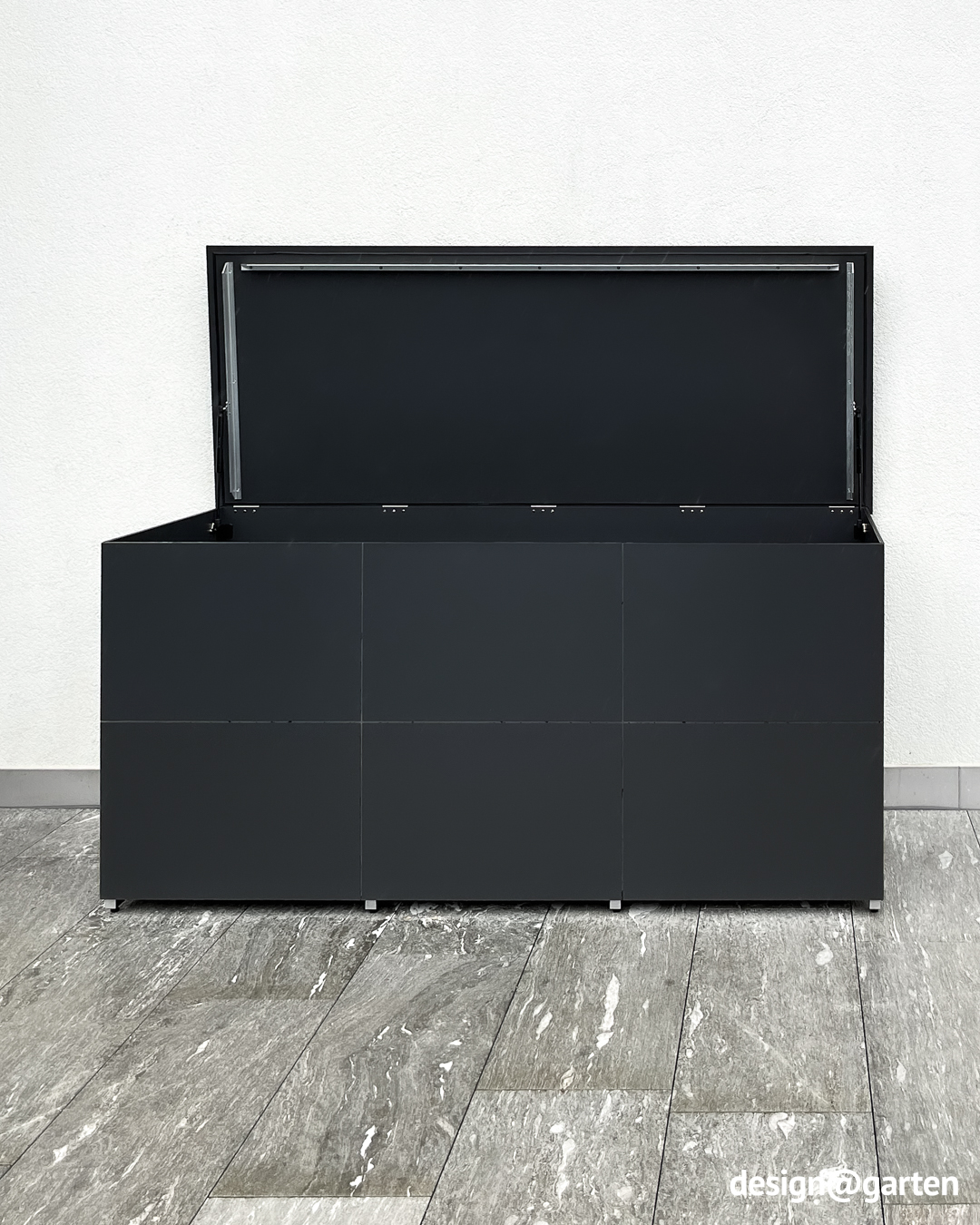 Garden box with hinged lid made of HPL in anthracite 3