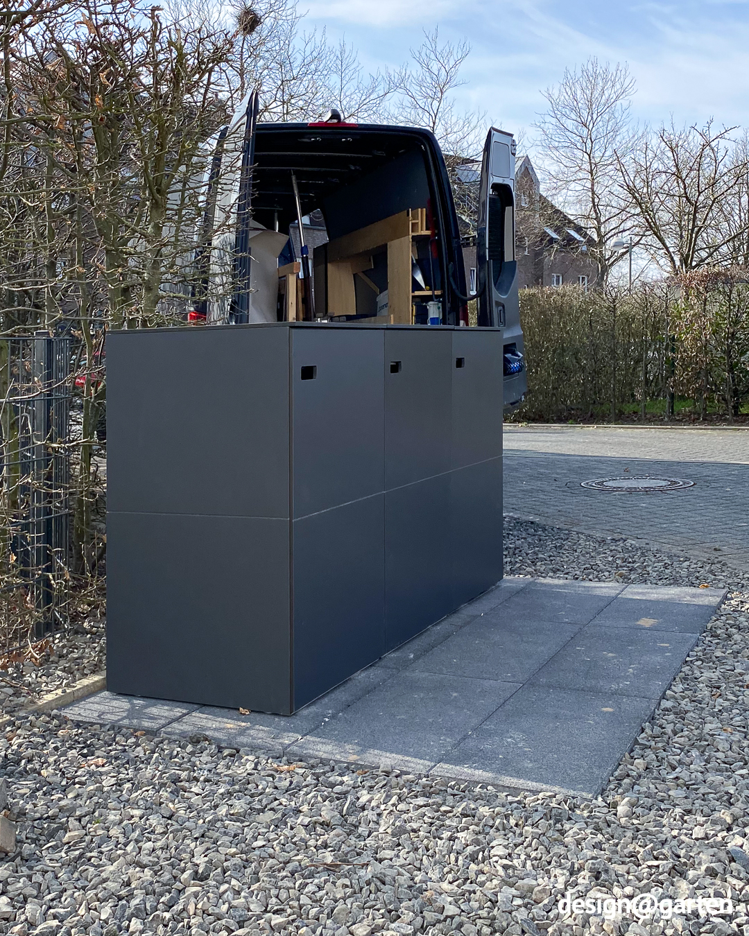 Modern and weatherproof bin storage unit for three 240-litre bins 1