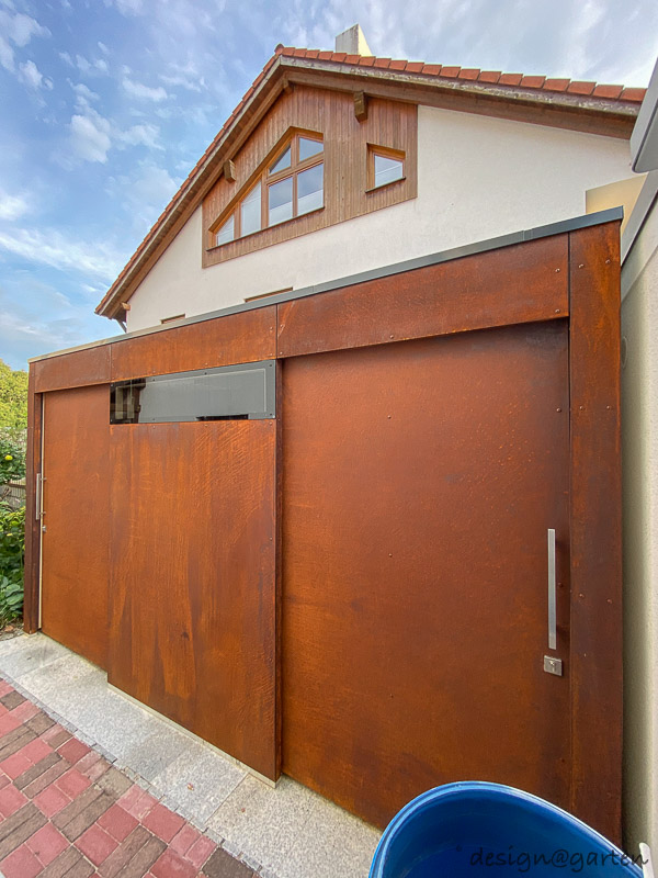 Caseta de jardín Cube en acero Corten: objeto de diseño a medida para el jardín