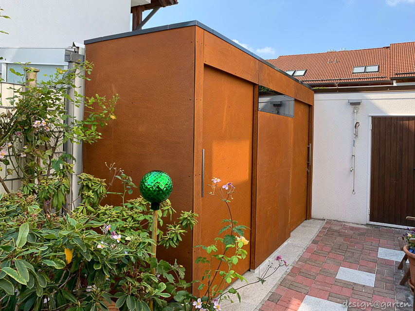 Caseta de jardín Cube en acero Corten: objeto de diseño a medida para el jardín