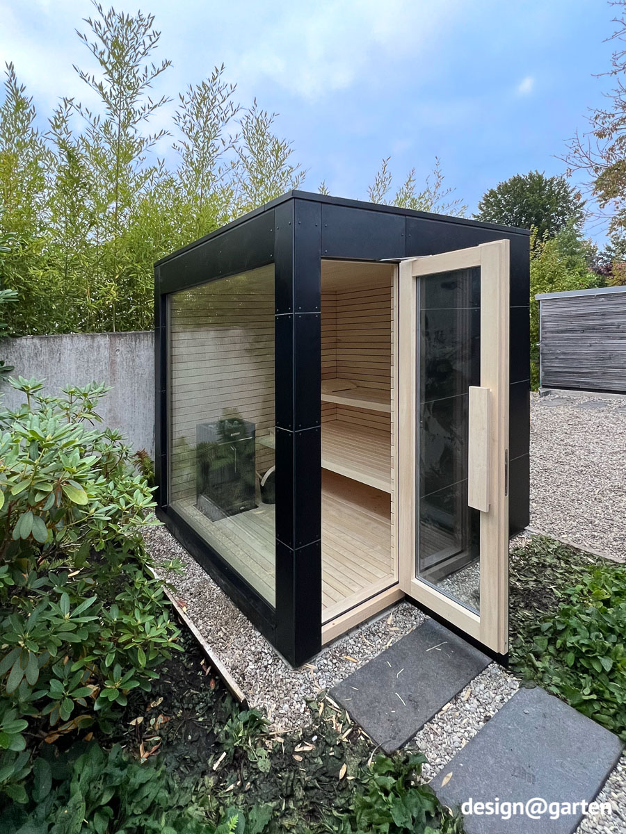 Sauna de jardín de diseño negro fabricada en HPL 3