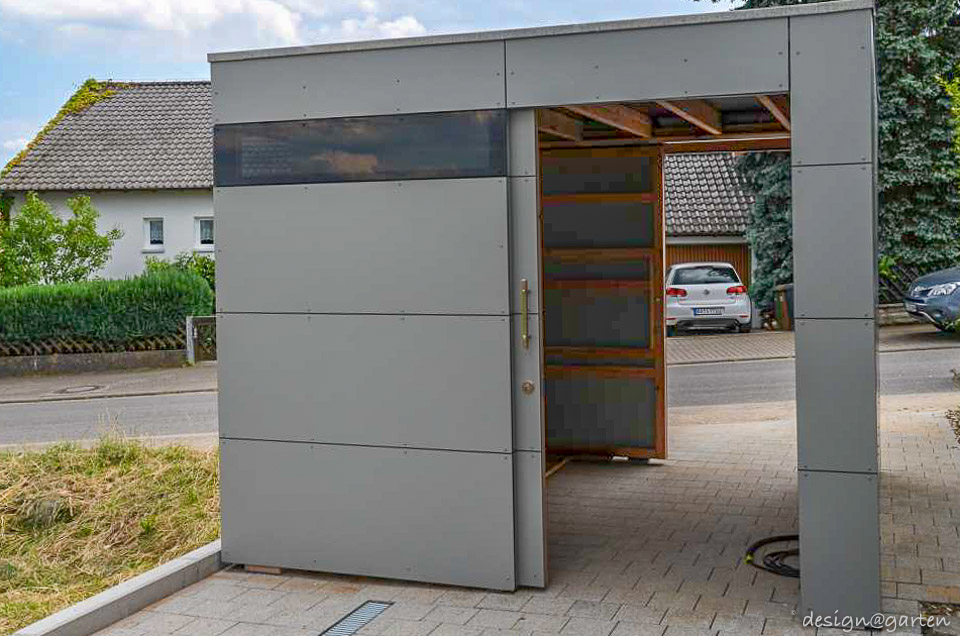 Connexion intelligente : abri de jardin en HPL servant de passage