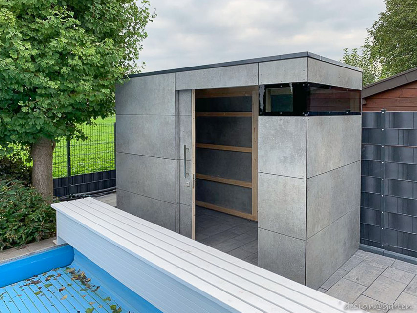 Pool house au décor Empire Slate avec vitrage d'angle 4