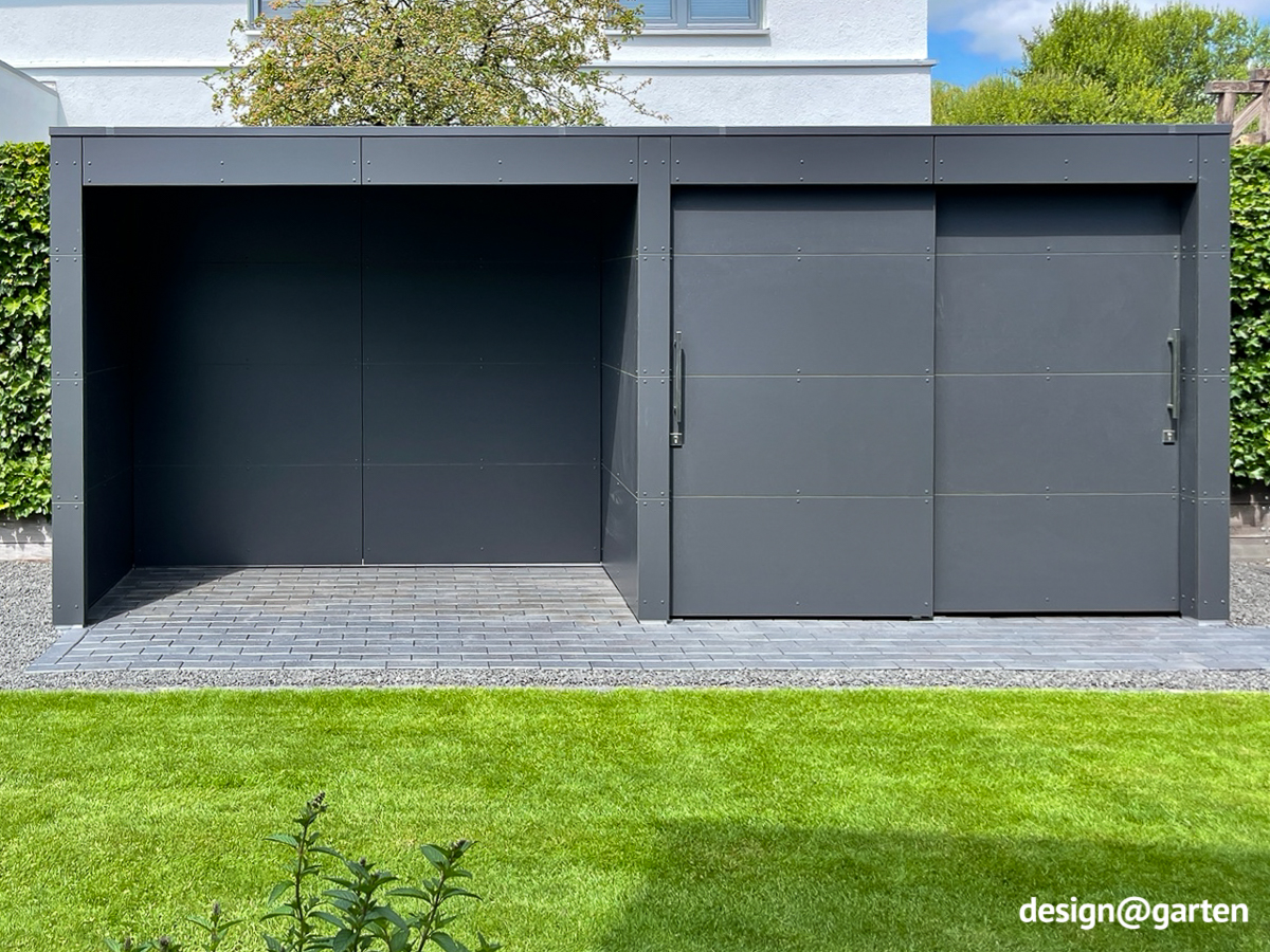 Modernes Architektur Gartenhaus mit Holzlager