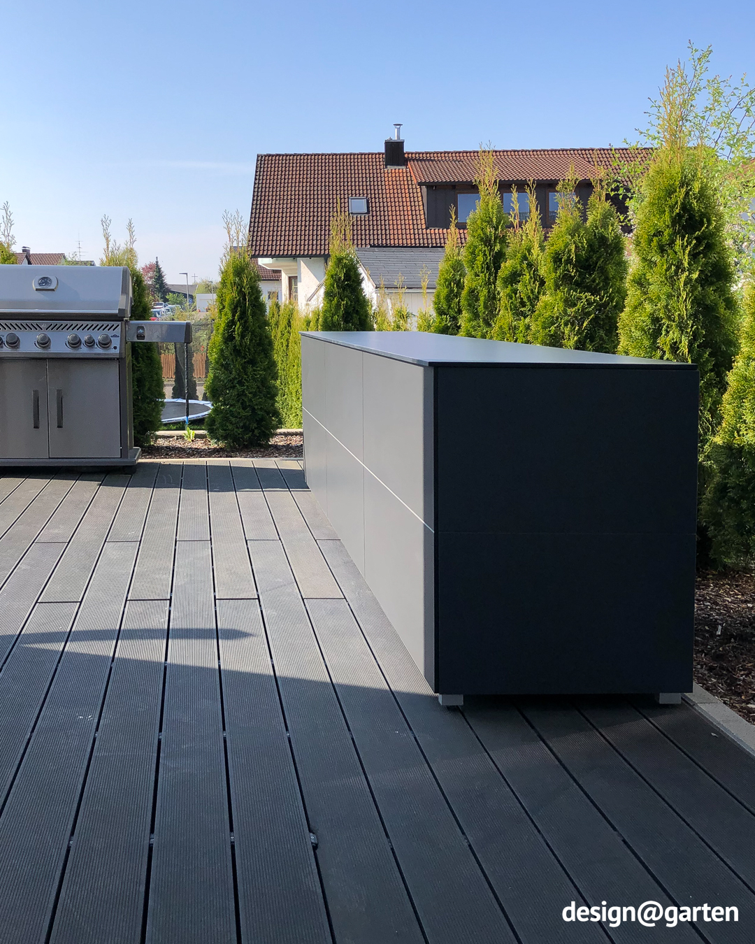 Box da giardino lungo in antracite per cuscini, imbottiture e accessori per barbecue 1