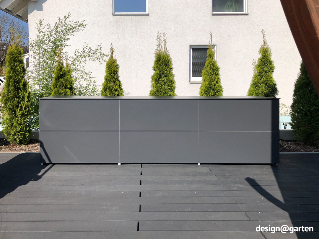 Box da giardino lungo in antracite per cuscini, imbottiture e accessori per barbecue 4