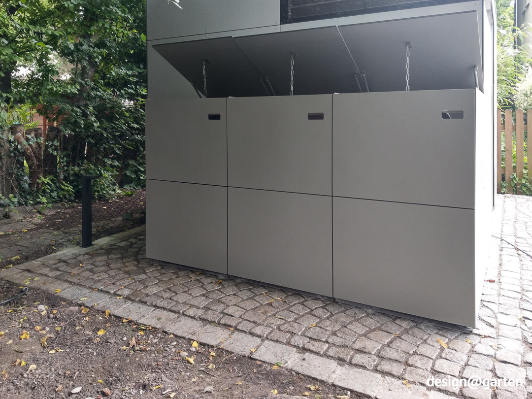 Box per bidoni della spazzatura da 3 tonnellate come unità con casetta da giardino annessa 1